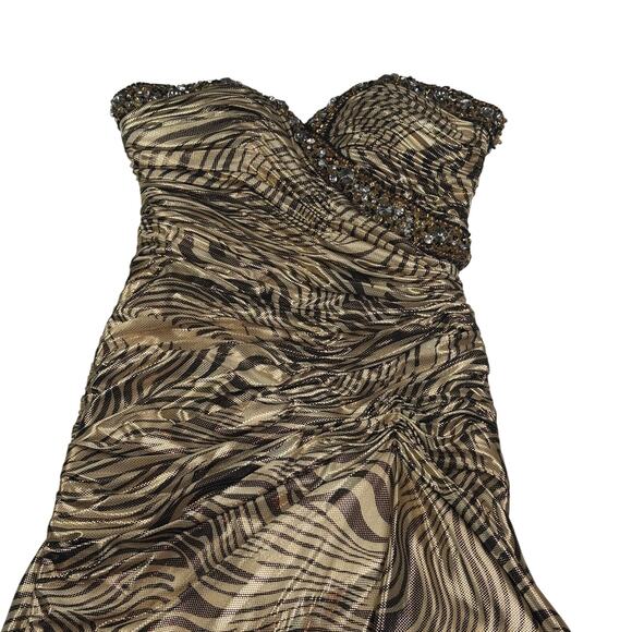 Mac Duggal Couture Metallic Gold Lame Abstract Animal Print Evening Gown Size 2 - Picture 4 of 12